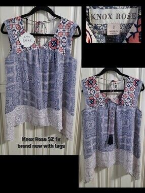 Knox Rose Blue Printed Sleeveless Top